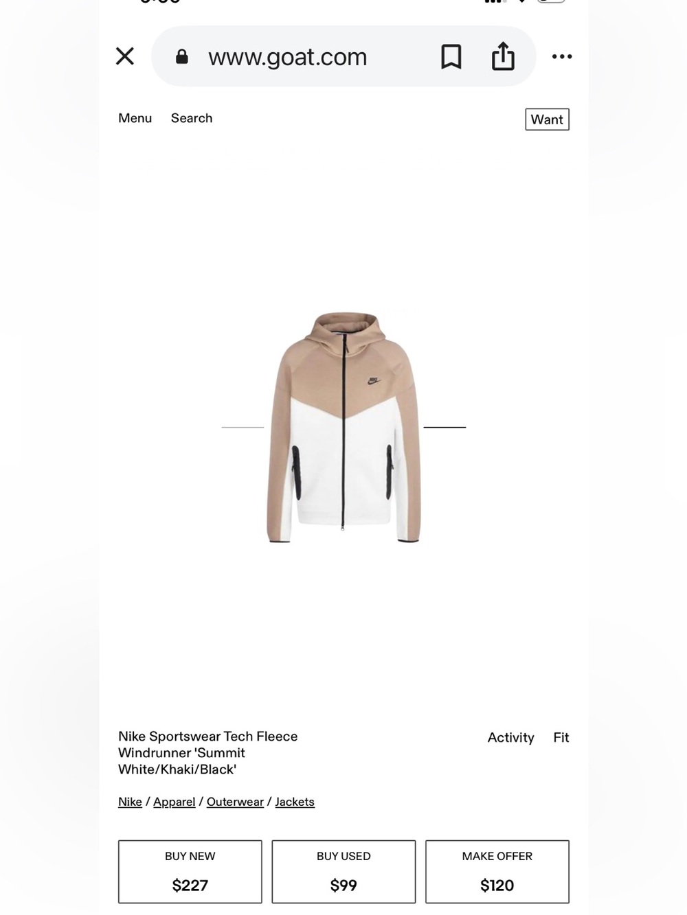 Nike Two-Tone Tan and White Full-Zip Hooded Jacket